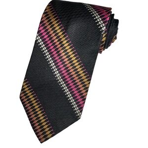 WEMLON by Wembley Vintage Tie Retro Black with Fuchsia Gold White Stripes 51”x4”